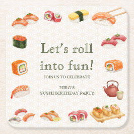 Let’s Roll into Fun! Sushi Birthday Party Invitati Rechteckiger Pappuntersetzer
