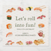 Let’s Roll into Fun! Sushi Birthday Party Invitati Schaumweinetikett (Einzelnes Label)