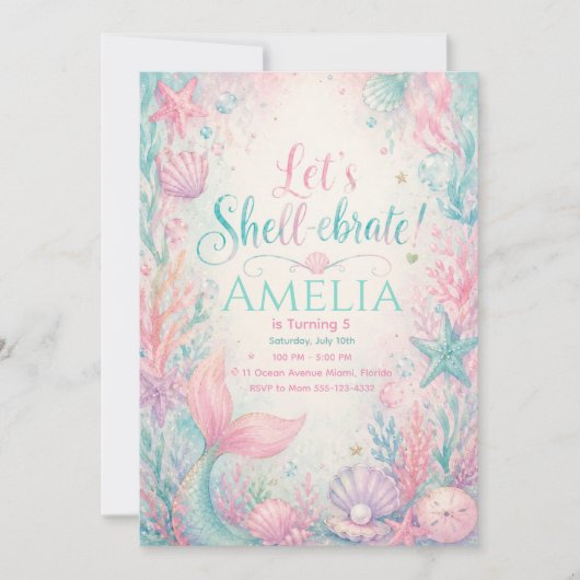 Let’s Shell-ebrate Mermaid Invitation Editable Einladung (Vorderseite)