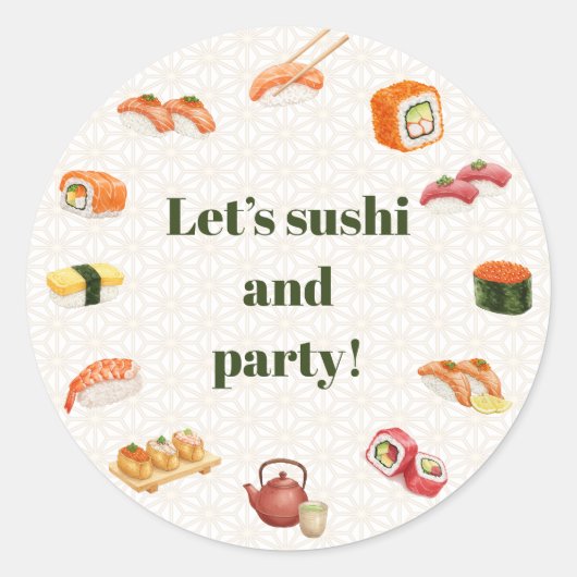 Let’s sushi and party!  runder aufkleber (Vorderseite)