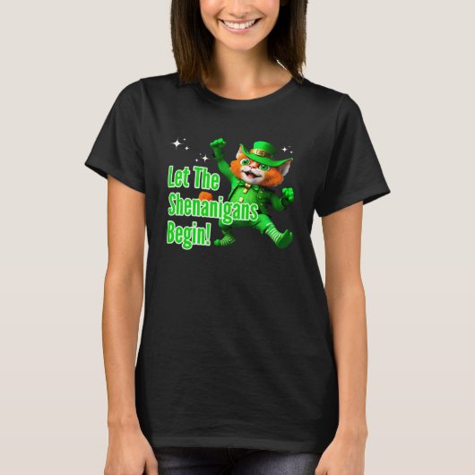 Let Shenanigans Begin Dancing Leprechaun Cat St Pa T-Shirt (Vorderseite)