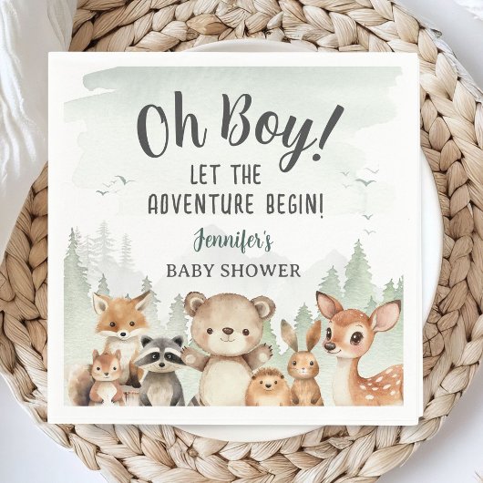 Let The Adventure Begin Baby Shower Boy Woodland Serviette