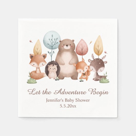 let the adventure begin forest animals baby shower serviette (Vorderseite)