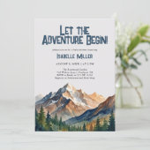 Let The Adventure Begin Mountain Boy Baby Shower Einladung (Stehend Vorderseite)