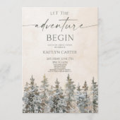 Let The Adventure Begin Pine Tree Bridal Shower Einladung (Vorderseite)