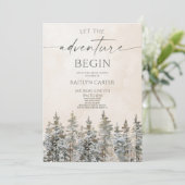 Let The Adventure Begin Pine Tree Bridal Shower Einladung (Stehend Vorderseite)