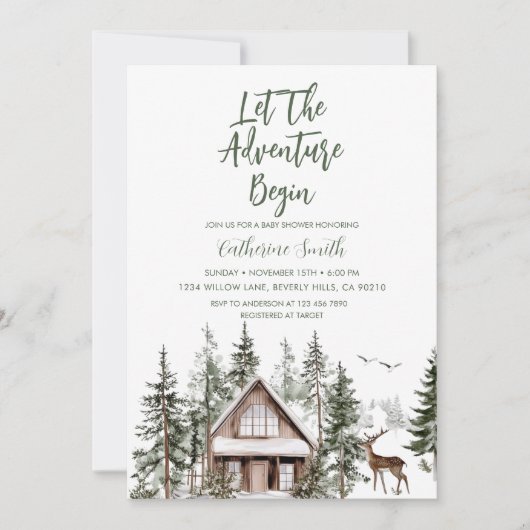 Let The Adventure Begin Winter Baby Shower Einladung (Vorderseite)