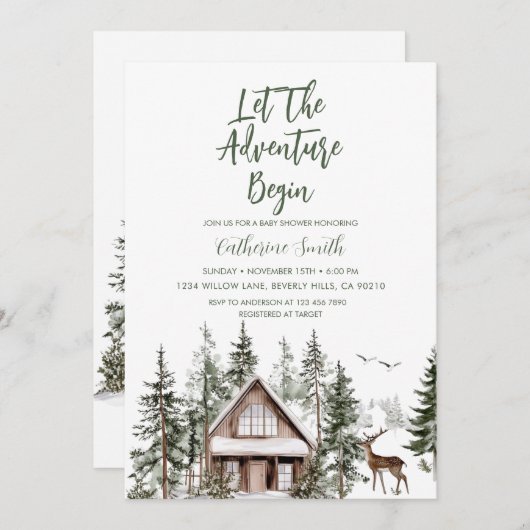 Let The Adventure Begin Winter Baby Shower Einladung (Vorne/Hinten)