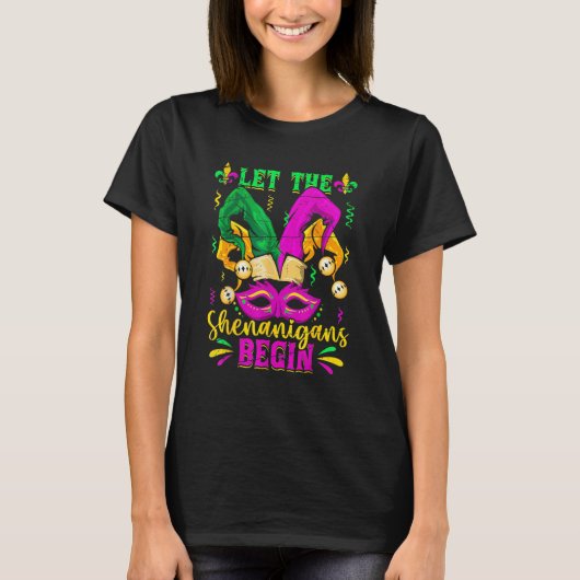 Let The Shenanigans Begin Jester Mardi Gras Carniv T-Shirt (Vorderseite)