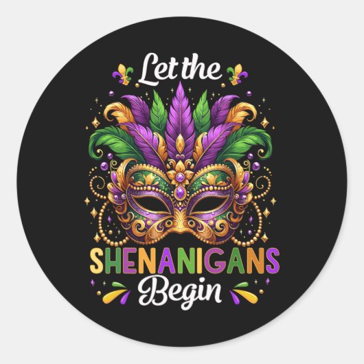 Let The Shenanigans Begin Mardi Gras Beads Mask Fe Runder Aufkleber (Vorderseite)