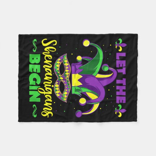 Let The Shenanigans Begin Mardi Gras Jester Hat Ma Fleecedecke (Vorderseite (Horizontal))