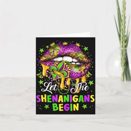 Let The Shenanigans Begin Mardi Gras Lips Girl Wom Karte (Vorderseite)
