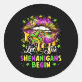 Let The Shenanigans Begin Mardi Gras Lips Girl Wom Runder Aufkleber (Vorderseite)