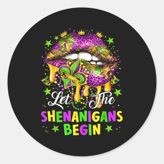 Let The Shenanigans Begin Mardi Gras Lips Girl Wom Runder Aufkleber (Vorderseite)