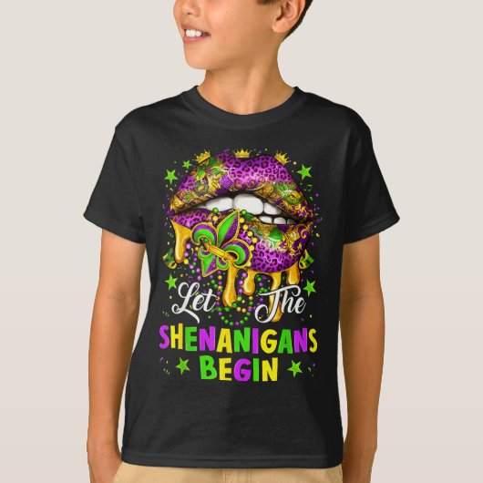 Let The Shenanigans Begin Mardi Gras Lips Girl Wom T-Shirt (Vorderseite)