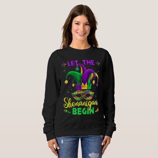 Let The Shenanigans Begin Mardi Gras Party Mask Co Sweatshirt (Vorne ganz)