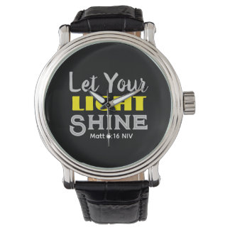 Let Your Light Shine Bible Verse Black and Yellow Armbanduhr