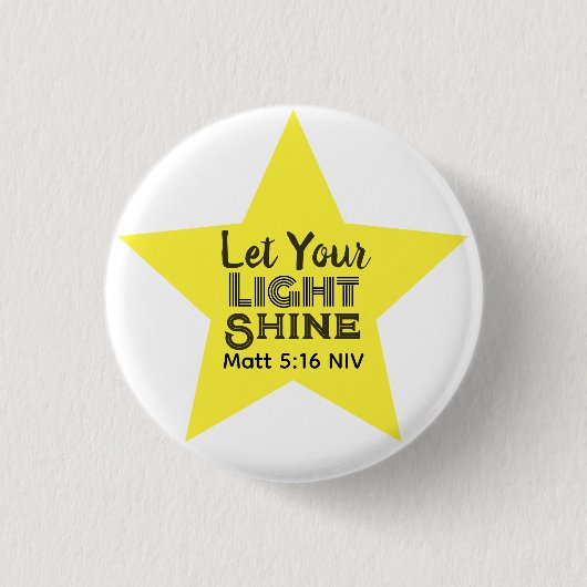 Let Your Light Shine Bible Verse Yellow Star Button (Vorderseite)