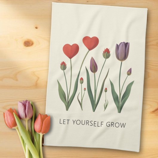 Let Yourself Grow Floral Heart Tulips Art Geschirrtuch