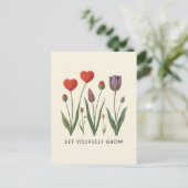 Let Yourself Grow Floral Heart Tulips Art Postkarte (Stehend Vorderseite)