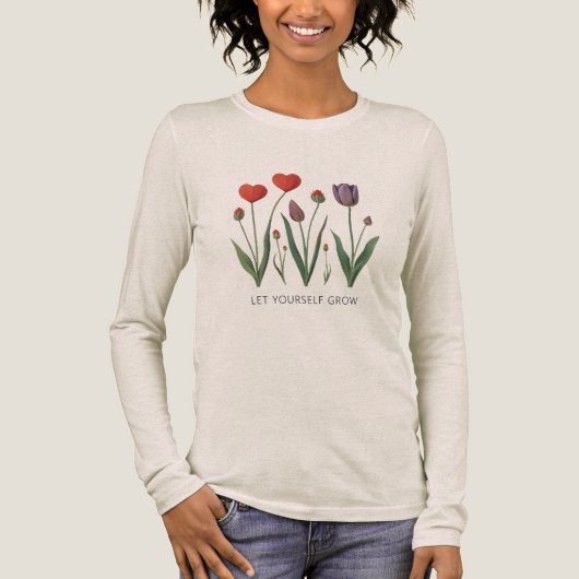 Let Yourself Grow Floral Heart Tulips Art Tri-Blend Shirt (Vorderseite)