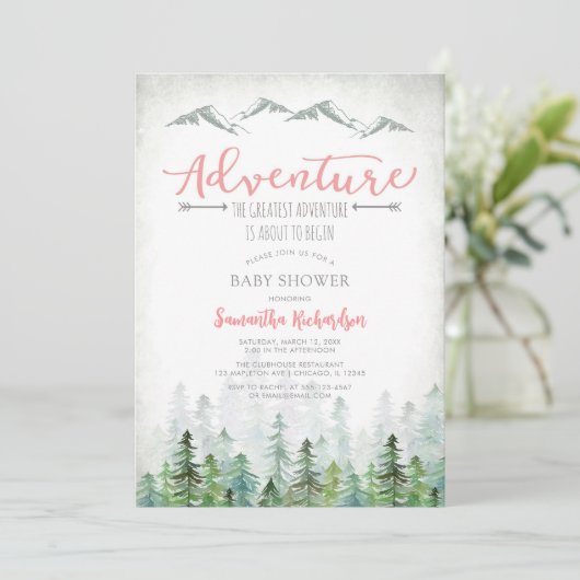 Let's Adventure Begin Forest Baby Shower Einladung (Stehend Vorderseite)