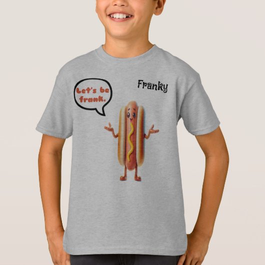 "Let's be Frank" Hotdog Customizalbe Pun Boy's T-Shirt (Vorderseite)