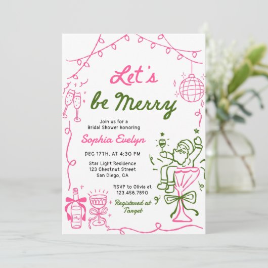 Let's be Merry Christmas Bridal Shower Einladung (Stehend Vorderseite)