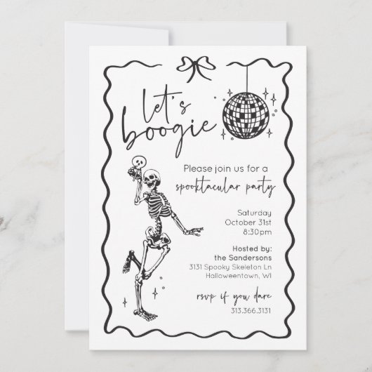 Let's Boogie Skeleton Halloween Invitation Einladung (Vorderseite)