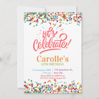 Let's celebrate Confetti  Simple Party birthday Einladung
