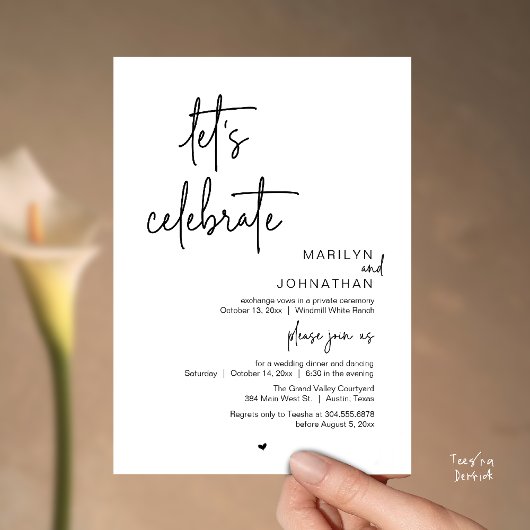 Let's Celebrate, Minimal Modern Wedding Reception Einladung