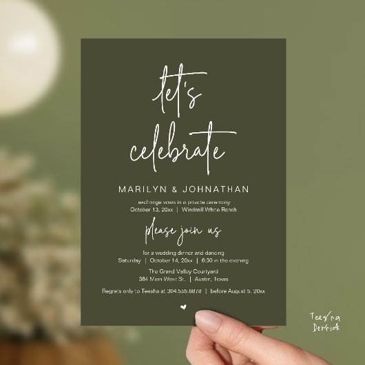 Let's Celebrate, Modern Minimal Wedding Reception Einladung
