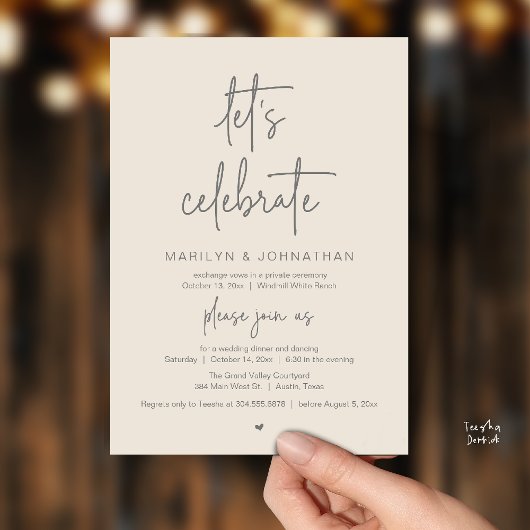 Let's Celebrate, Modern Minimal Wedding Reception Einladung