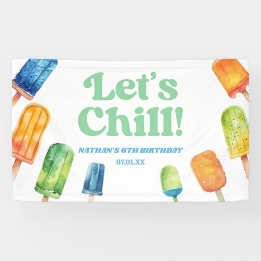 Let's Chill Blue Retro Popsicle Birthday Party Banner (Horizontal)