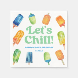 Let's Chill Blue Retro Popsicle Birthday Party Serviette