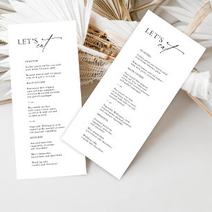 "Let's Eat" Elegantes Black & White Wedding Menü Menükarte