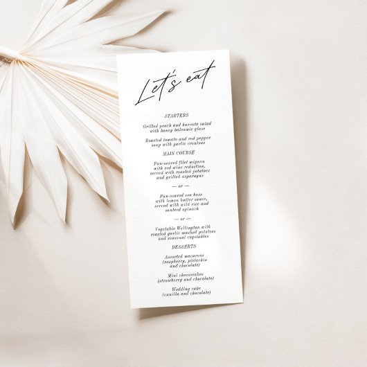 "Let's Eat" Elegantes Black & White Wedding Menü Menükarte