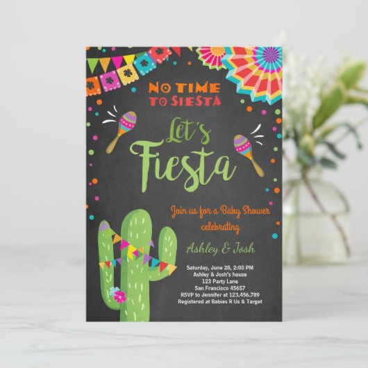 Let's Fiesta Baby Shower Einladung Mexican Cactus (Stehend Vorderseite)