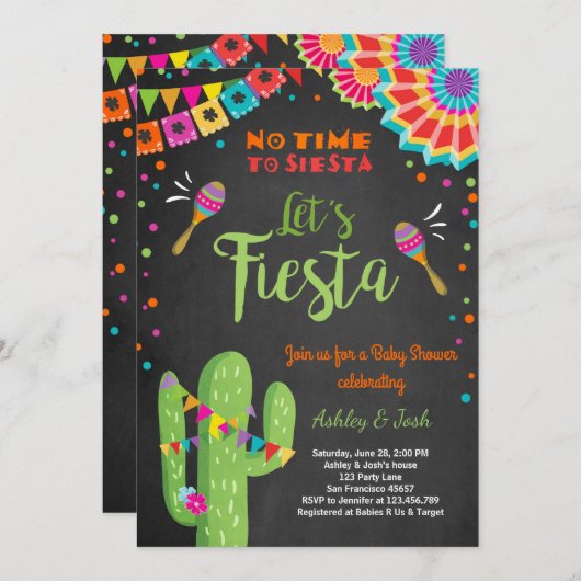 Let's Fiesta Baby Shower Einladung Mexican Cactus (Vorne/Hinten)