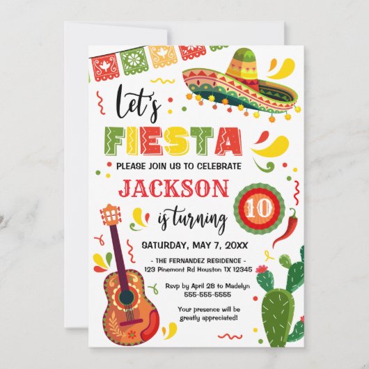 LET'S FIESTA Birthday Party Invitation Einladung (Vorderseite)