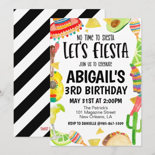 Let's Fiesta Birthday Party Invitation Einladung (Vorne/Hinten)