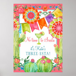 Lets Fiesta Cactus Floral 3rd Birthday Party Poster