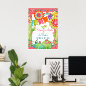 Lets Fiesta Cactus Floral 3rd Birthday Party Poster (Heimbüro)