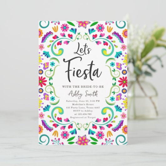 Let's Fiesta Floral Fiesta Mexican Bridal Shower Einladung (Stehend Vorderseite)