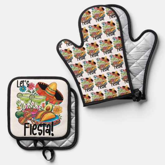 "Let's Fiesta!" Tacos & Margaritas Ofenhandschuh & Topflappen-Set (Vorderseite/Rückseite)