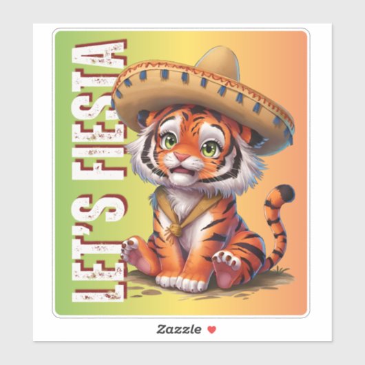 Let's Fiesta - Tiger Cinco de Mayo Sticker (Blatt)