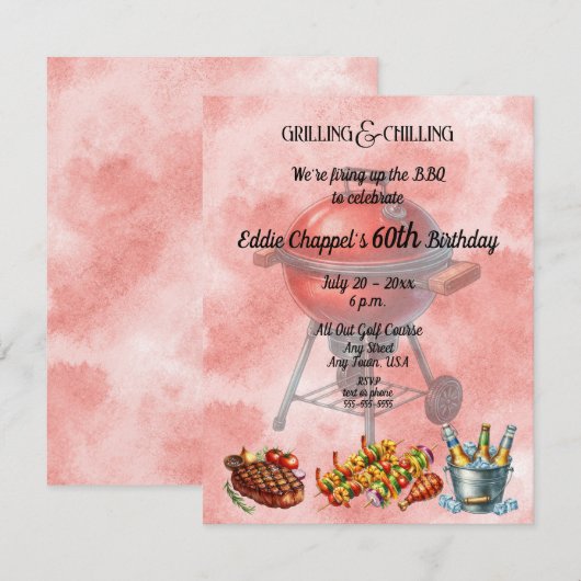 Let's Fire Up the Grille 60th Birthday Invitation Einladung (Vorne/Hinten)