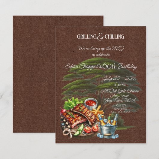 Let's Fire Up the Grille 60th Birthday Invitation Einladung (Vorne/Hinten)