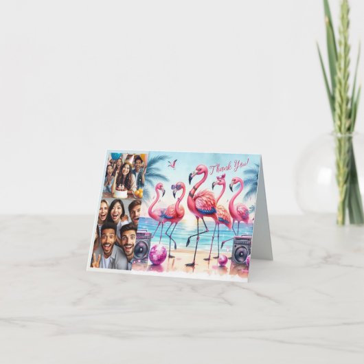 Let's Flamingle Beach Birthday Bash Foto Dankeskarte (Vorderseite)