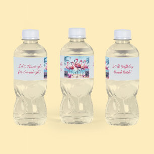 Let's Flamingle Beach Birthday Bash Gedenkfeier Wasserflaschenetikett